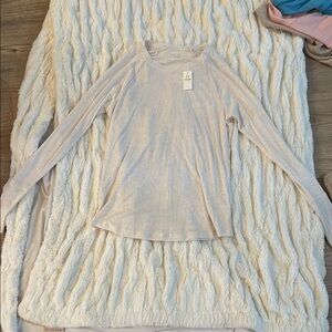 Aerie Cream Fitted Ribbed Long Sleeve Tee